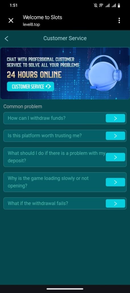 Customer Service in Rich888 App