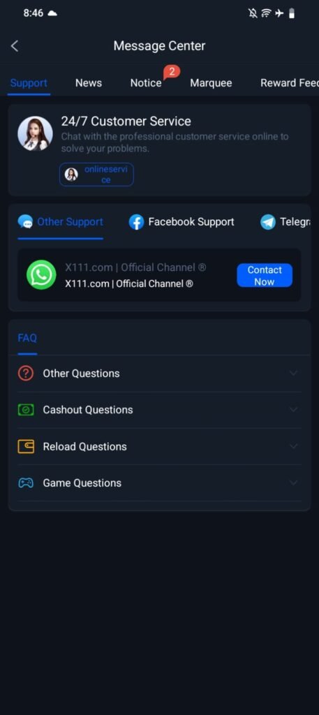 Support team screenshot